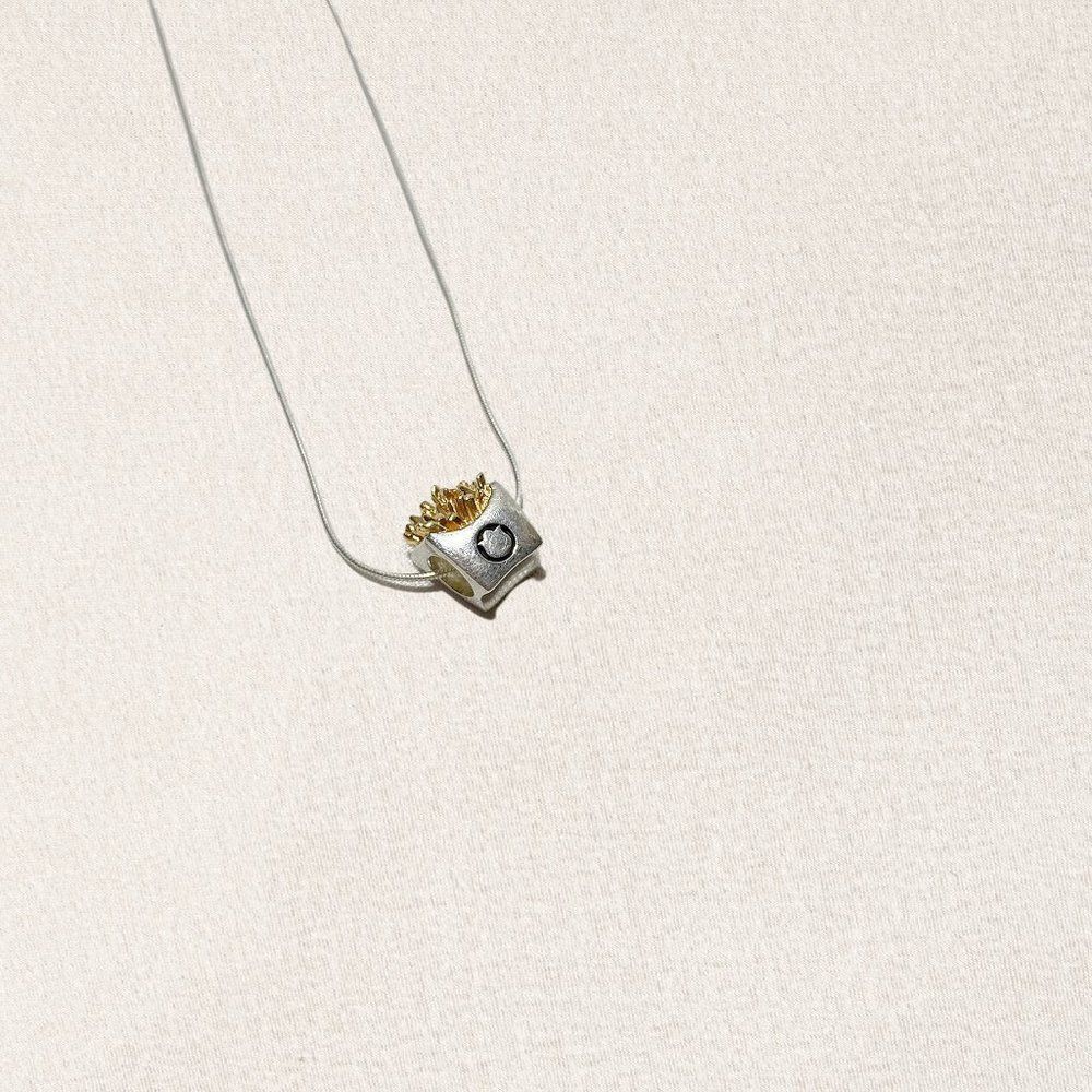 STERLING Silver Lotus Flower and French Fries Necklace